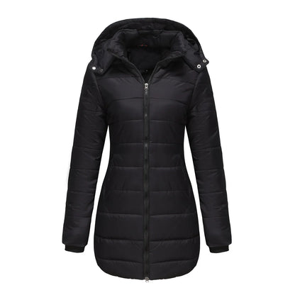 Long Quilted Puffer Jacket for Women in Bold Colors