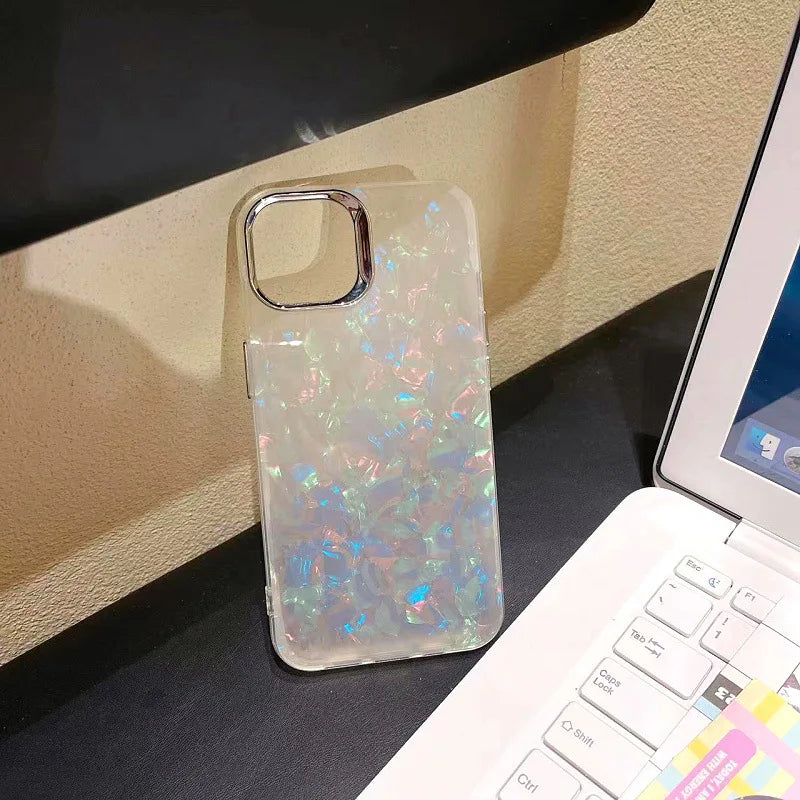 Dream Shell Pattern Phone Case for iPhone 16, Electroplated Button Protective Cover for iPhone 15 Pro Max, 13/14