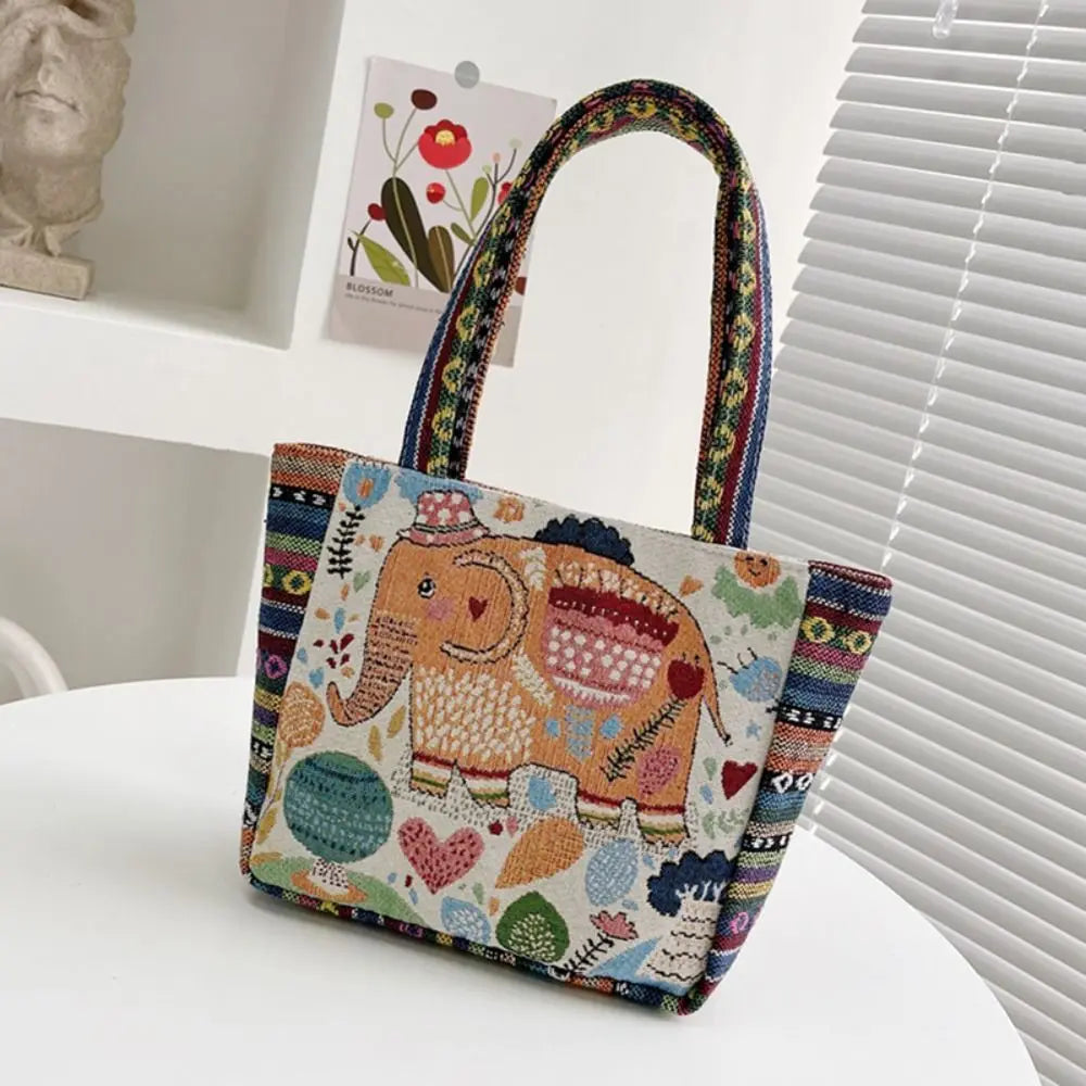 Animal Ethnic Style Handbag Trendy Peacock Embroidery Elephant Handbag Rabbit Canvas Women Shoulder Bags Women