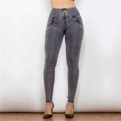 Shascullfites Melody High/Mid Waist Denim Jeans Faux Denim Skinny Super Elastic Snow Wash Faded Gray Jeans Full Length