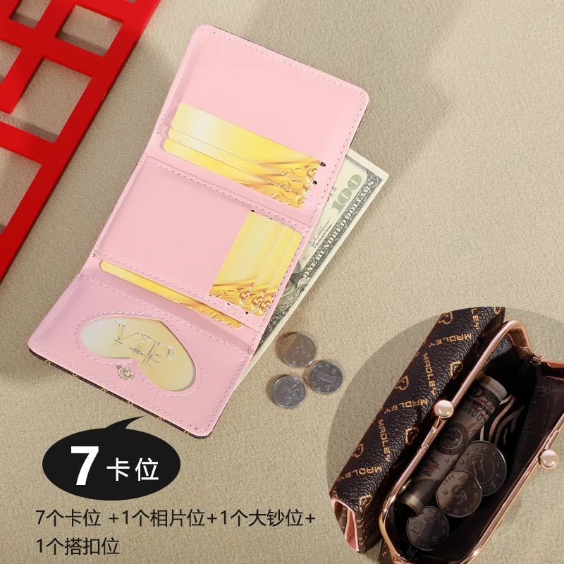 New Women's Wallet with Wrist Strap – Old Flower Design, Large Capacity Coin Clip Bag, Multi-Card Cardholder, Money Clip