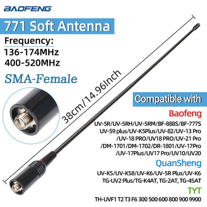 ABBREE Walkie Talkie Antenn SMA Kvinna Man VHF UHF Band Tri-Band GMRS för BaoFeng UV-5R BF-888S Quansheng UV-K5 K6 Skinka Radio