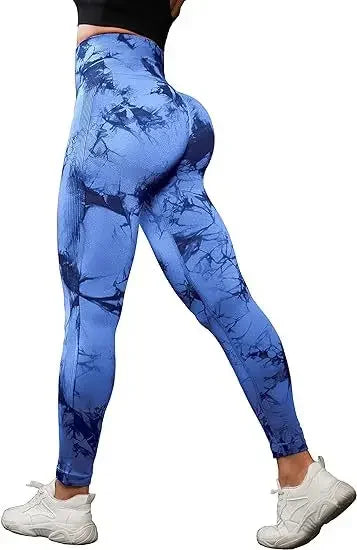 Kvinnors Tie Dye Sömlös Push Up Yoga Leggings med hög midja