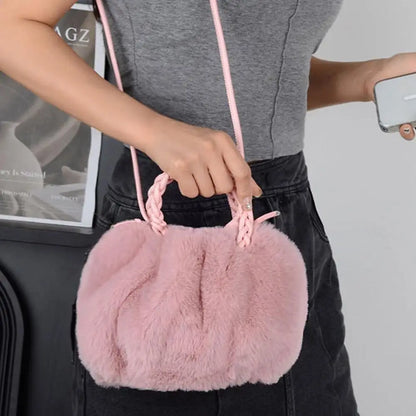 Söt pumpa plysch axelväska - Vinter kaninpäls Crossbody Tote för tjejer