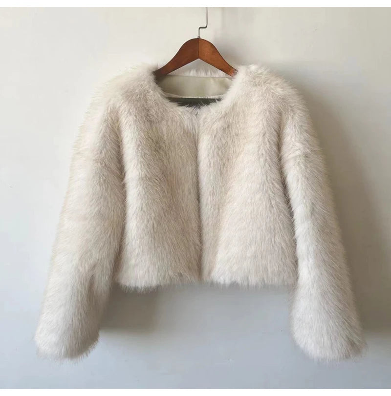 Gradient Cropped Faux Fur Jacka Snygg och fluffig