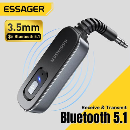 Essager Bluetooth 5.1 Audio Receiver Sändare 3.5MM 3.5 AUX Med Mic Stereo Musik Trådlös Adapter För PC TV Bilhögtalare