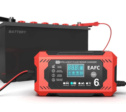 Bilbatteriladdare 6A 12V Bil- och motorcykelbatteriladdare Blybatteri Smart Repair LCD-skärm