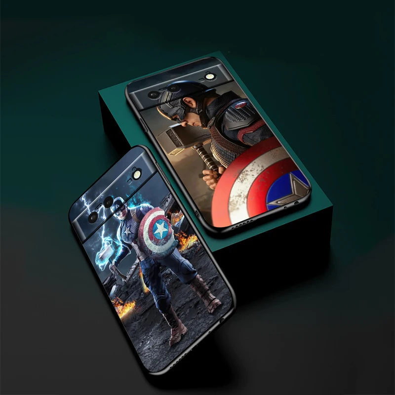 Marvel America Captain Cool Case för Google Pixel: Svart Silicon Shockproof Shell Cover