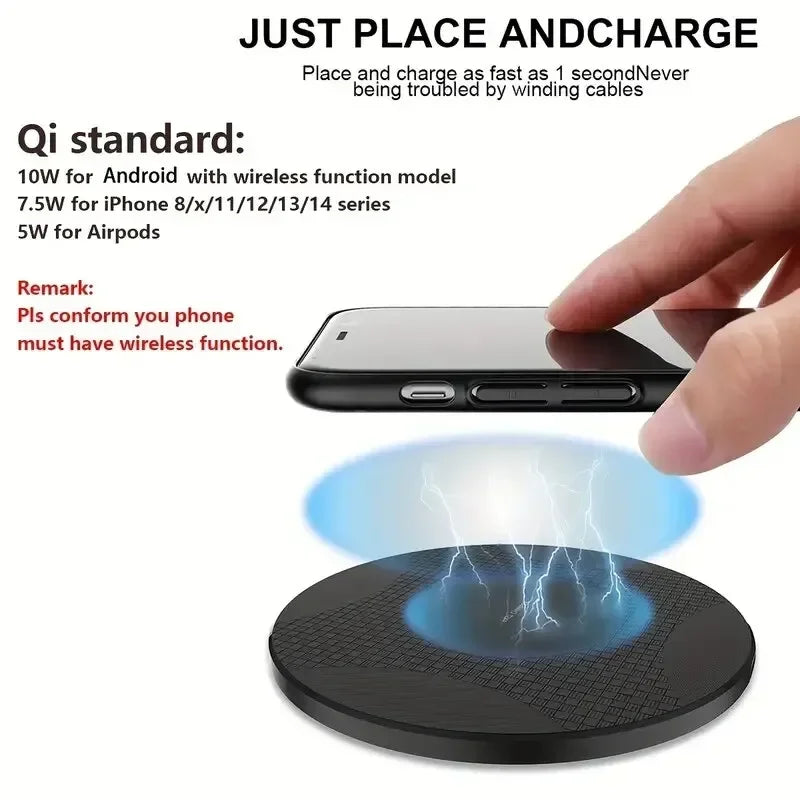 Wireless Charger Pad Stand Desktop Ultra-thin Mobile Phone Fast Charging Dock Station For iPhone 15 14 13 12 11 Samsung Xiaomi