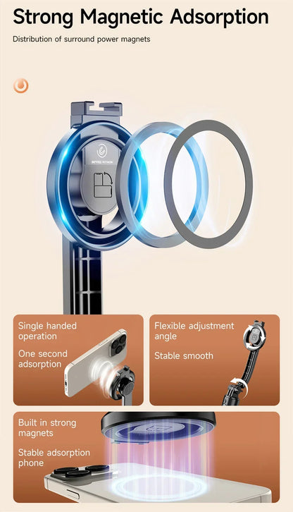 Magnetisk mini förlängningsbar Selfie Stick stativhållare med trådlös Bluetooth-fjärrkontroll för Magsafe IPhone 15 Android Monopod