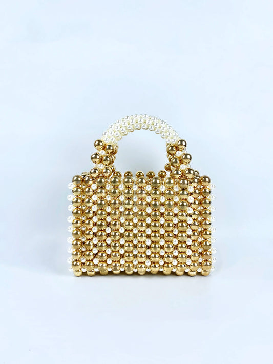 Mobile Phone Bag: Gold Beads, Acrylic Handheld, Beaded Handmade, Casual Dinner