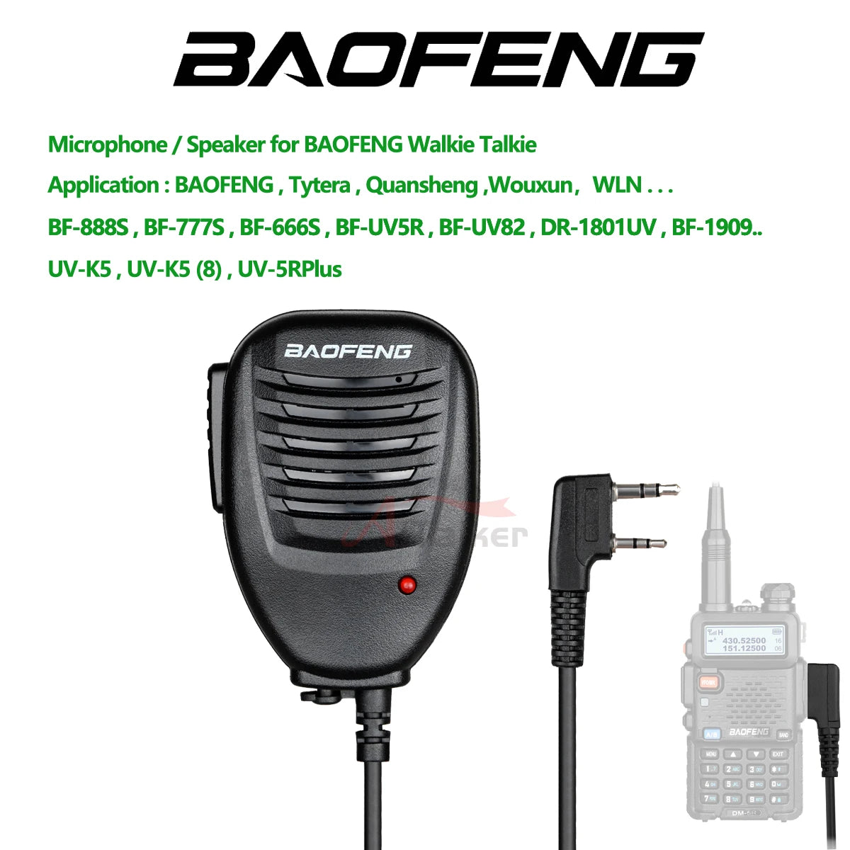 UV-K5 Baofeng Quansheng Walkie Talkie Högtalarmikrofon För Baofeng UV-5R BF-888S UV-82 UV 13 Pro UV-16 Pro Tvåvägsradio