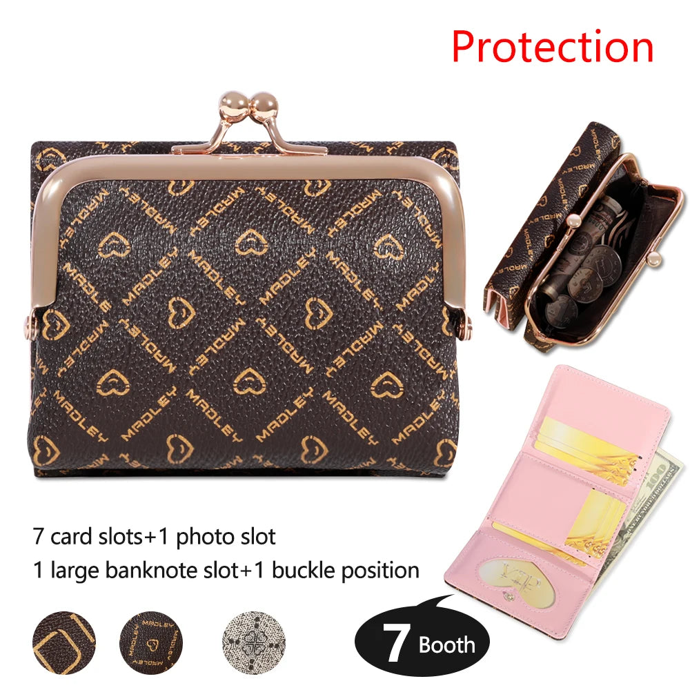 New Women's Wallet with Wrist Strap – Old Flower Design, Large Capacity Coin Clip Bag, Multi-Card Cardholder, Money Clip