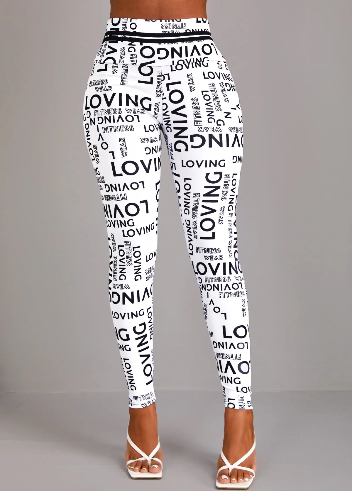 Women's High Waist Black and White Printed Yoga Leggings