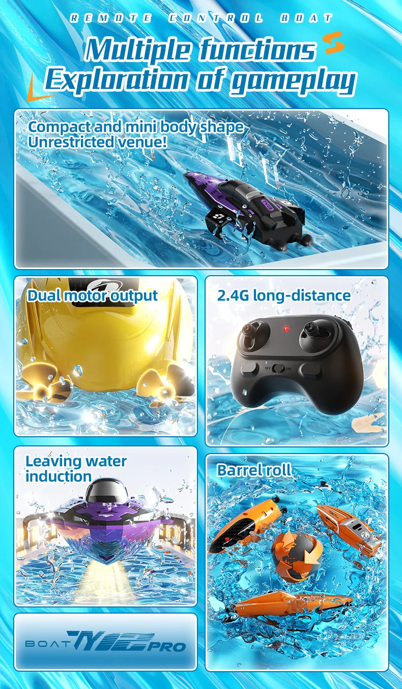 2.4G RC Mini Stunt Speedboat Remote Control double motor High-speed Ship Waterproof Model Kids Toys Water Pool Multiplayer Game