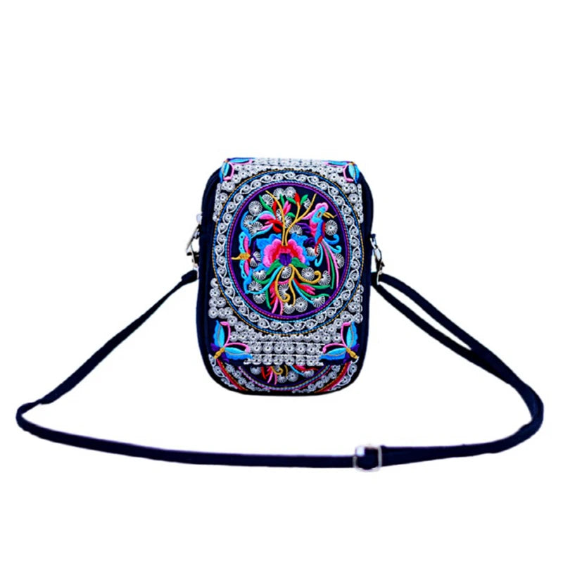 Yunnan Ethnic Style Phone Bag - Double Layer Canvas Flap with Embroidery