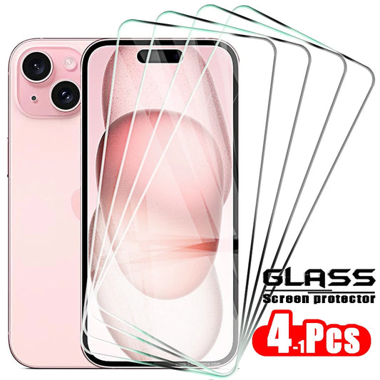 4pcs-HD Screen Protector and Case with Tempered Glass for iPhone Models