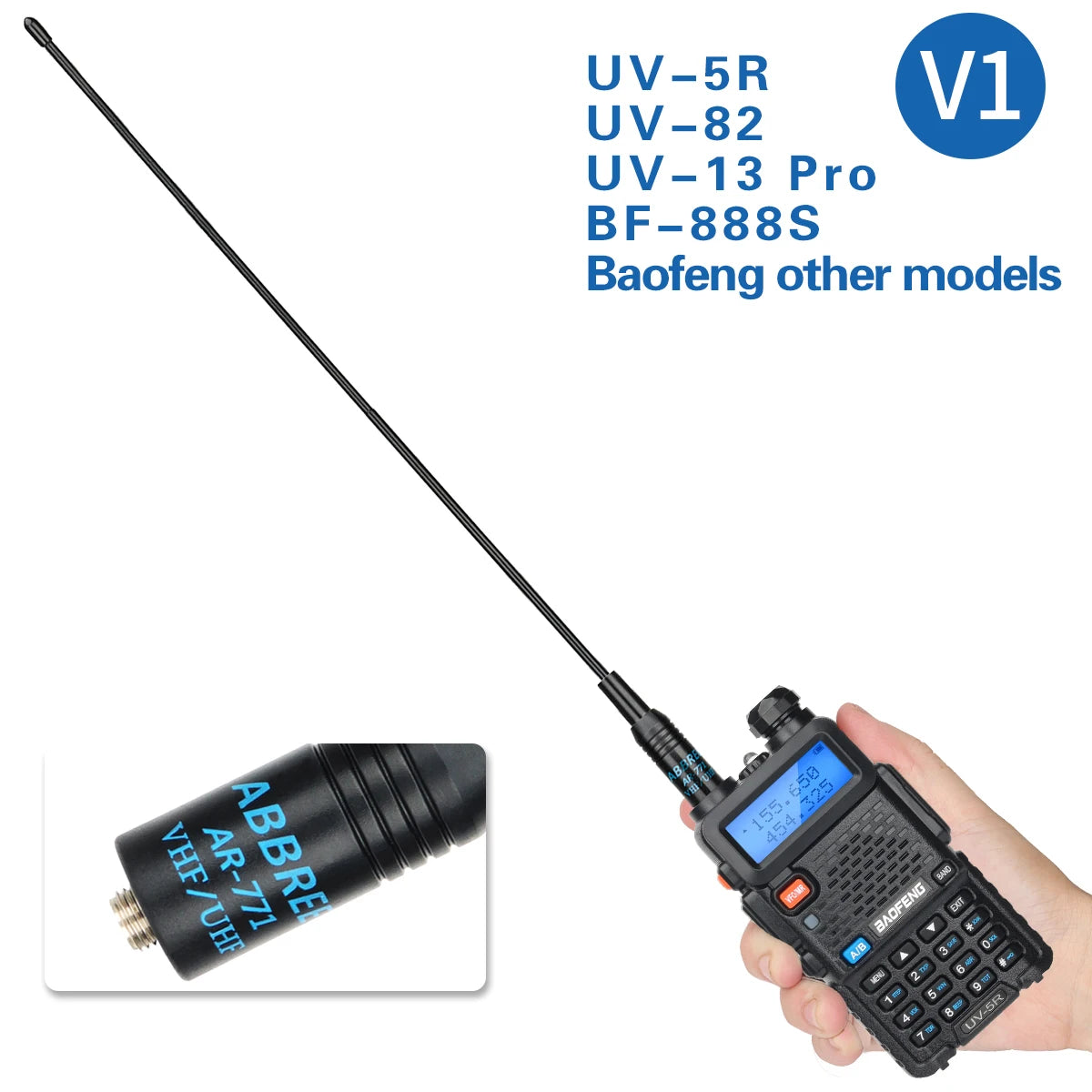 ABBREE AR 771 SMA honantenn Dual Band 144/430MHz för Baofeng UV 5R S9PLUS UV 13 21Pro Quansheng UV K5 Walkie Talkie NA771