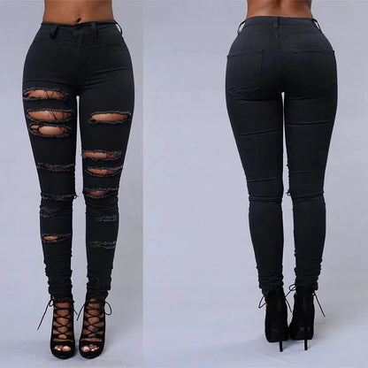 Ripped Skinny Jeans with High Stretch and Pencil Fit