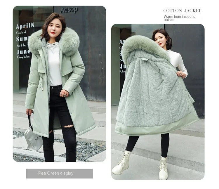 Long Hooded Parka with Wool Liner and Fur Collar Thick and Warm