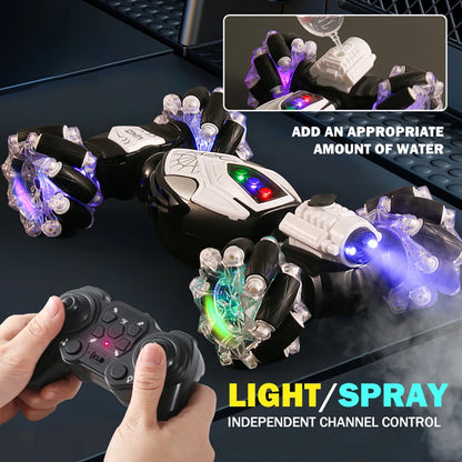 Spray twist 2.4G remote control stunt car Cool gesture induction 13 way control Sound light drift tail flick children's toy car