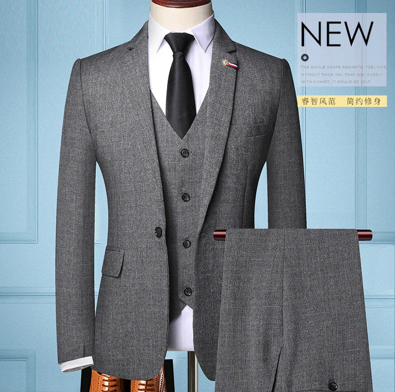 S-5XL (Jacket + Vest + Pants) Retro Gentleman Classic Fashion Plaid Mens Formal Business Slim Suit 3Pces Set Groom Wedding Dress