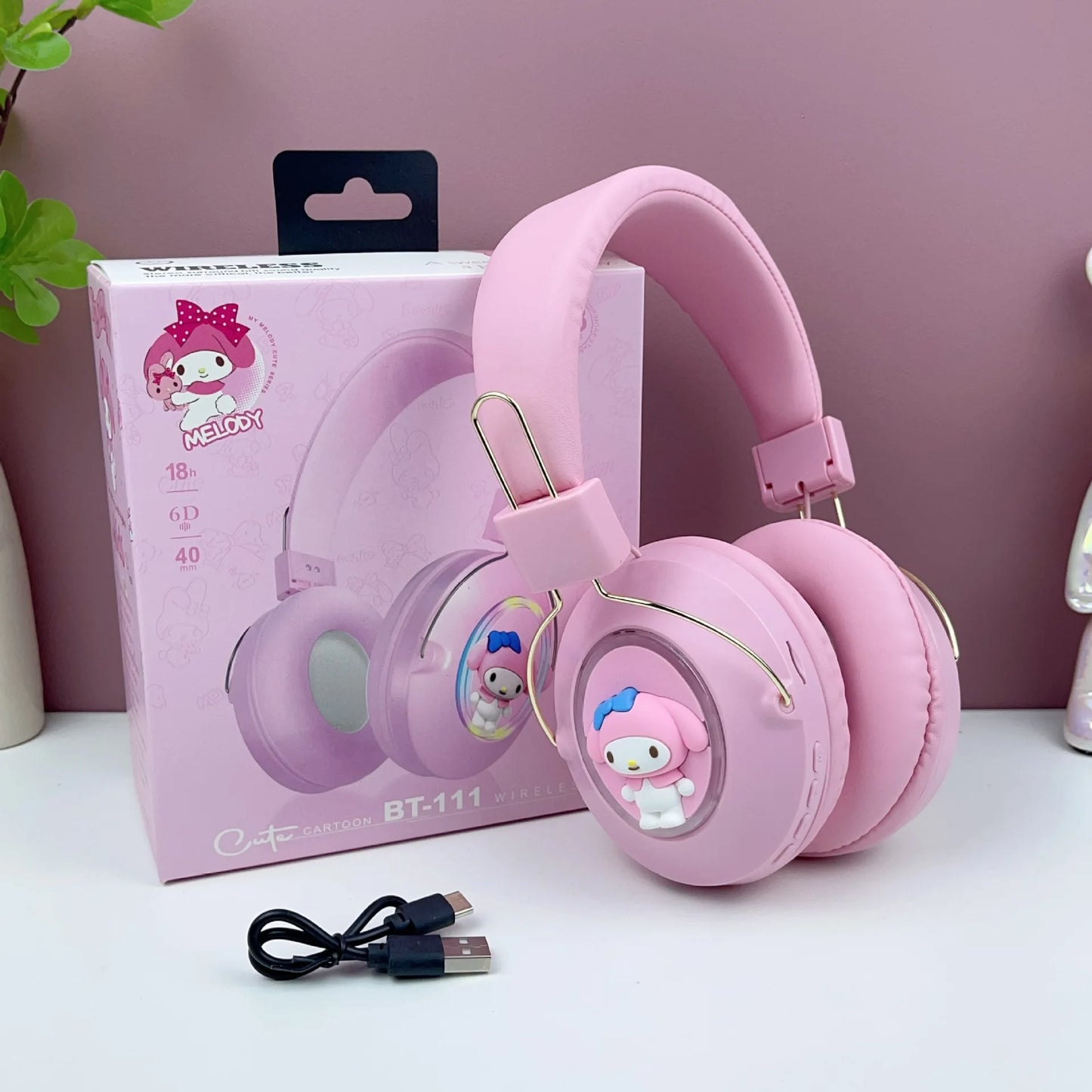 New Sanrio Kuromi Stitch Cartoon Bluetooth Sports Earphones with LED Flashing Wireless Headworn Gaming Esports Earphones