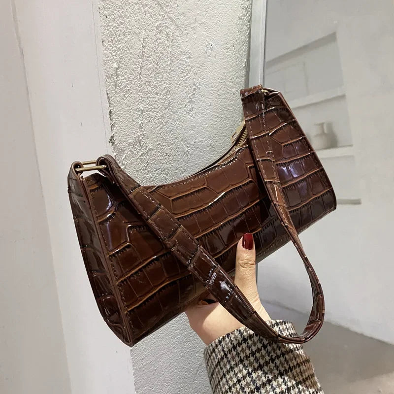 Retro Alligator Pattern Female Small Handbags and Purse – Armpit Shoulder Bags, High-Quality PU Leather Ladies Clutch Totes Bag.