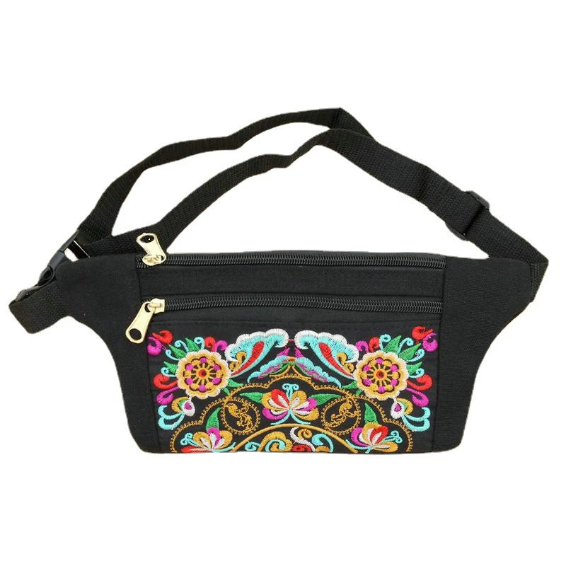 Ethnic Embroidered Bag: National Vintage Waist Packs, Women Shoulder Hip Bum Belt Bag