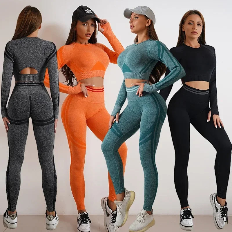 Women's Seamless Yoga Set with High Waist Leggings and Long Sleeve Top