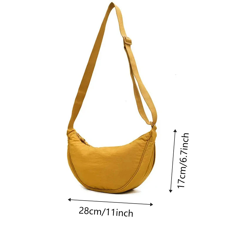 Solid Color Chest Bag for Women – Large Capacity Travel Crossbody Female Half Moon Bag, Ladies Daily Cotton-Filled Shoulder Bag.