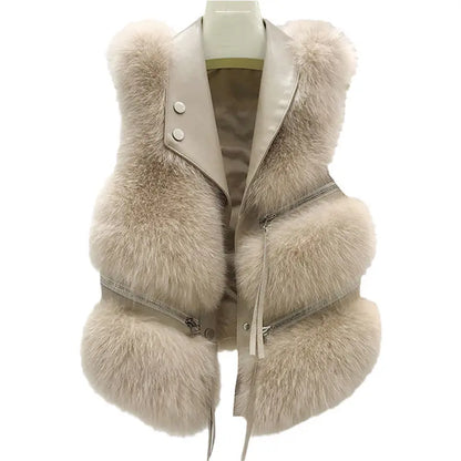 Slim Fit Spliced Short Fur Vest Fashionable and Warm