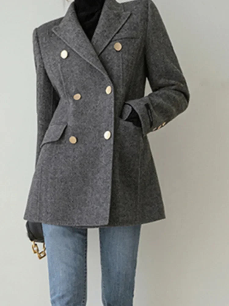 Women's Double Breasted Wool Coat in Solid Color