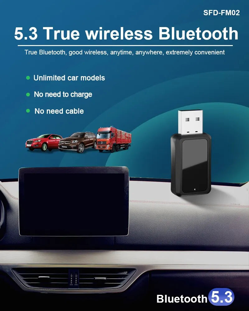 Bil Bluetooth 5.3 Sändare Mottagare Handsfree Ring Mini USB Power Car Kit Auto Stereo Trådlös Ljud Adapter För Bil Fm Radio