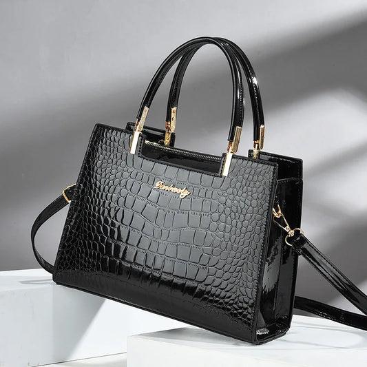 Crocodile Tote Bag: Patent Leather, Solid Color