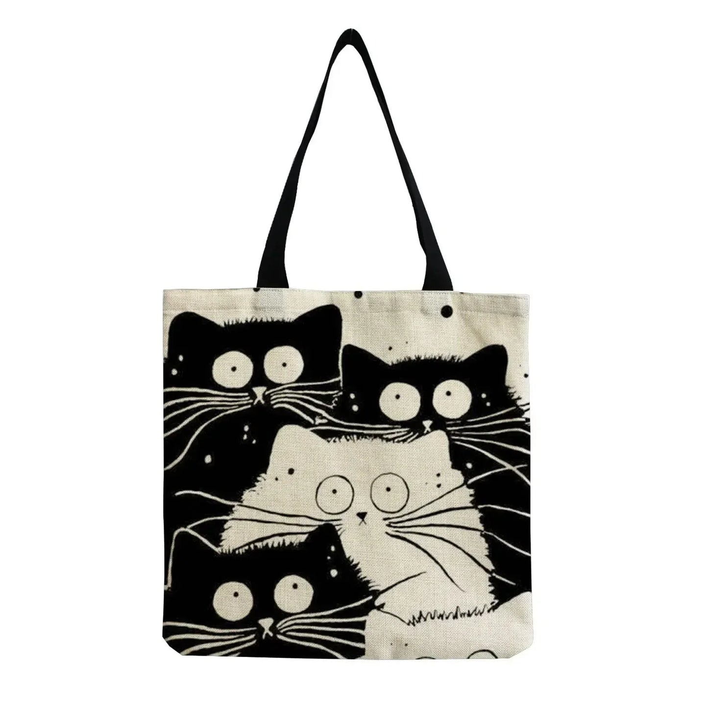 Canvas Bag with High-Definition Digital Cat Pattern – Environmentally Friendly, Portable Linen Shopping Bag