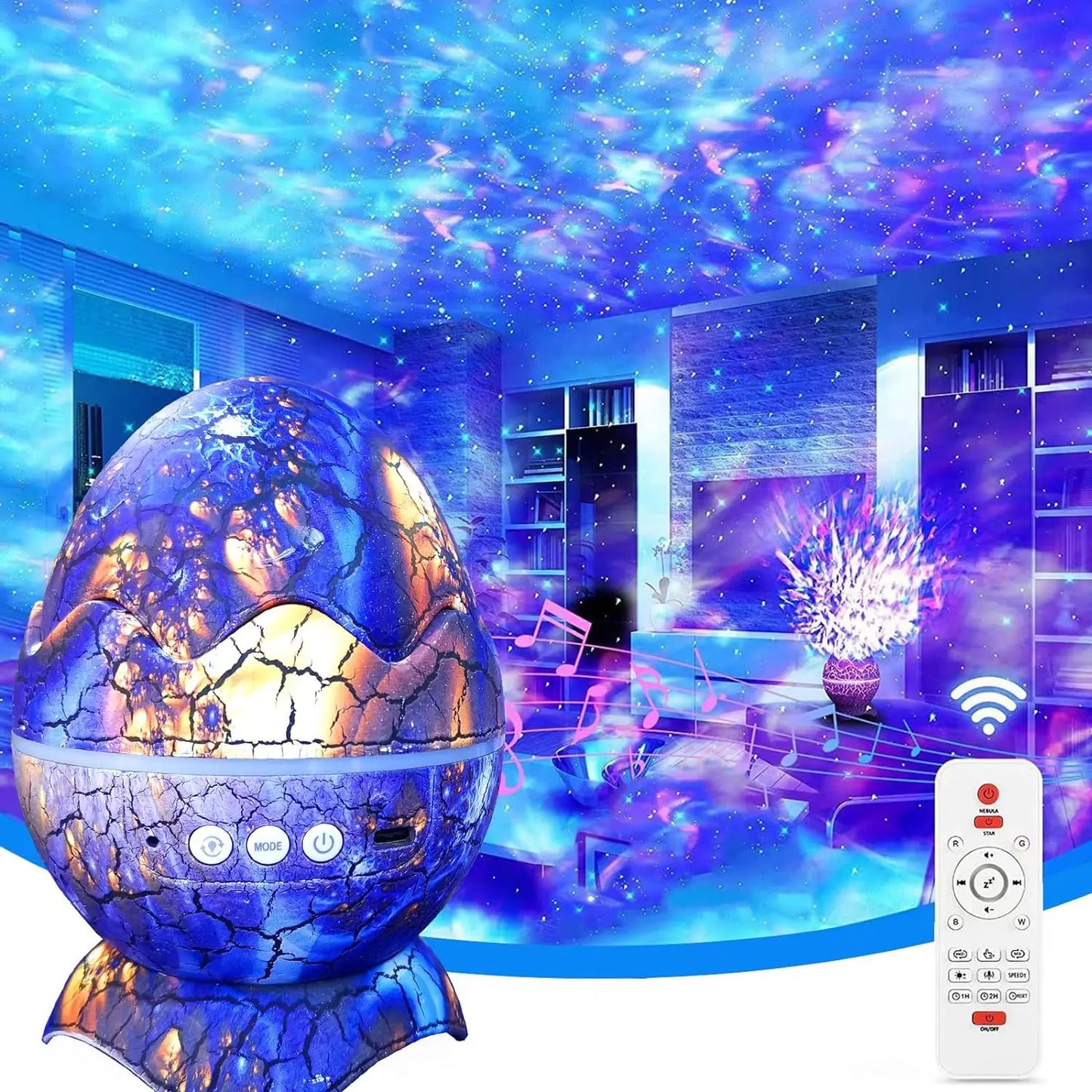 Dinosaur Egg Galaxy Projector – Space Buddy Star Projector Night Light, Astronaut Projector for Kids & Adults, Bluetooth Speaker