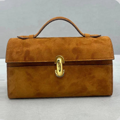 Genuine Leather Square Bag: Luxury, Vintage Suede