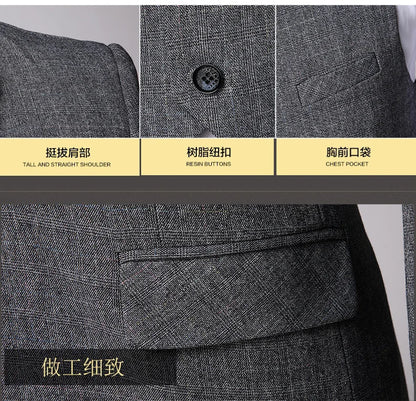 S-5XL (Jacket + Vest + Pants) Retro Gentleman Classic Fashion Plaid Mens Formal Business Slim Suit 3Pces Set Groom Wedding Dress