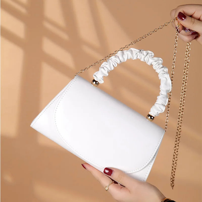 Women Top-handle Bags – White Leather Bride Handbags Purse, Designer Evening Bags, Party Handbag, Wedding Clutch Wallet, Shoulder Bag.v