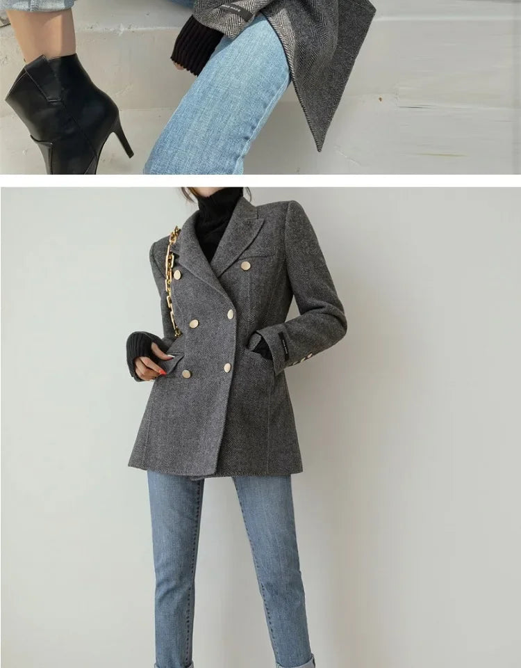 Women's Double Breasted Wool Coat in Solid Color