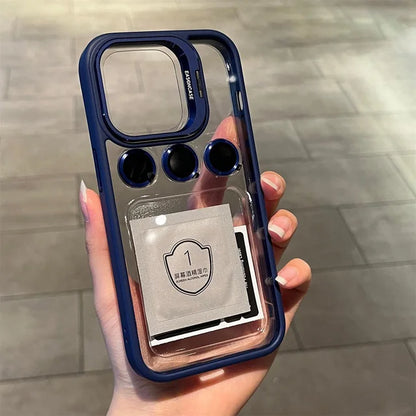 Lens Metal Ring Protector Stand Case For iPhone: Transparent Shockproof Camera Lens Protection Cover