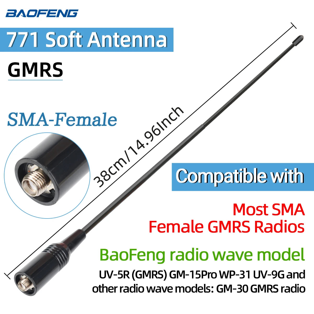 ABBREE Walkie Talkie Antenn SMA Kvinna Man VHF UHF Band Tri-Band GMRS för BaoFeng UV-5R BF-888S Quansheng UV-K5 K6 Skinka Radio