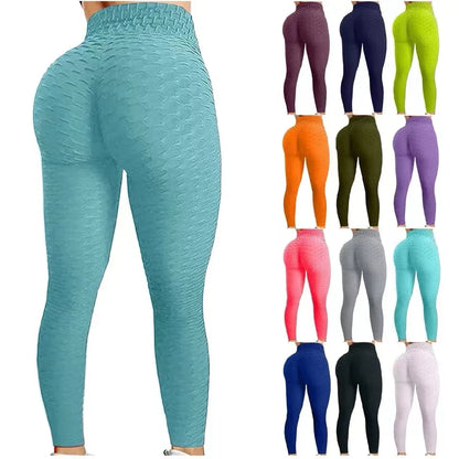 Women's High Waist Flared Yoga Pants with Bubble Hip Effect