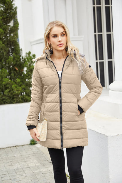 Long Quilted Puffer Jacket for Women in Bold Colors