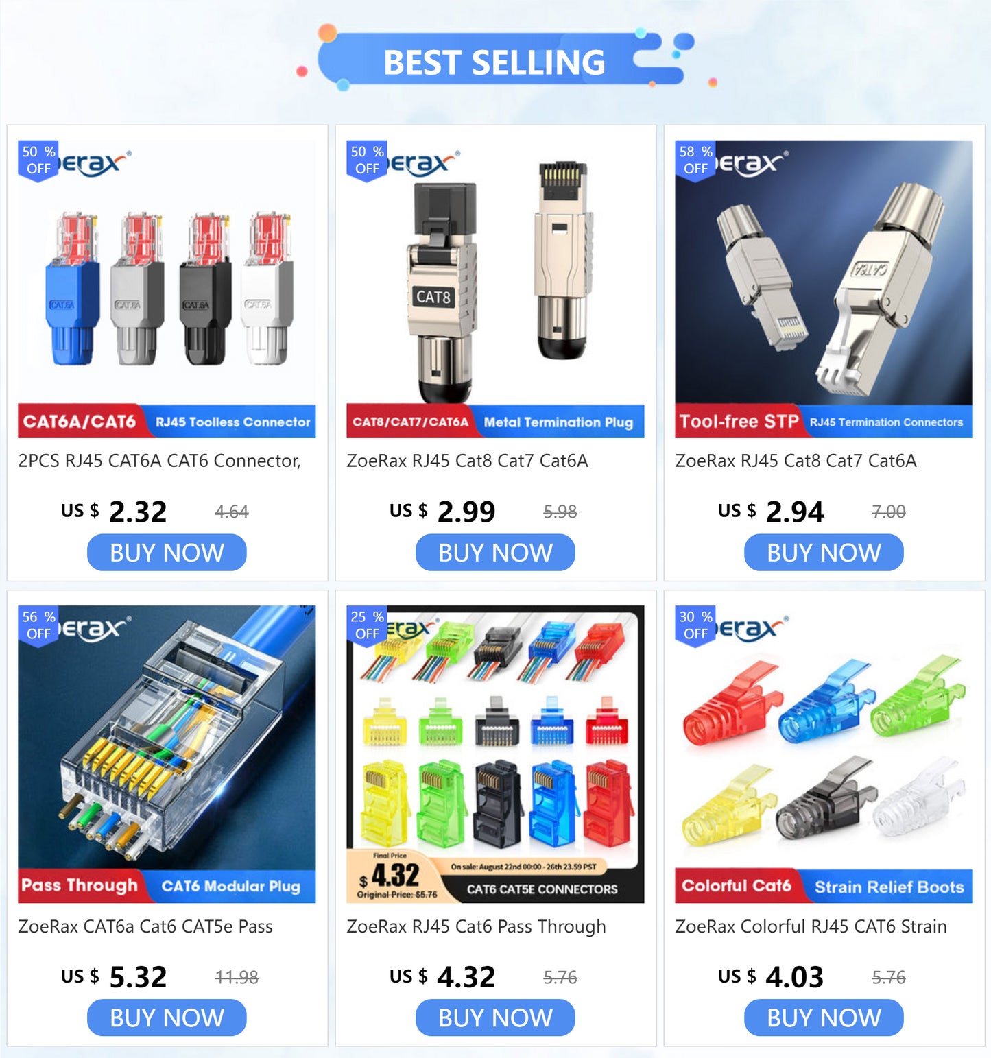 ZoeRax 1PCS Verktygsfri RJ45 CAT6-kontakt Ethernet-termineringspluggar, 23AWG till 26AWG kabel Internetkontakt Installation Verktygslös