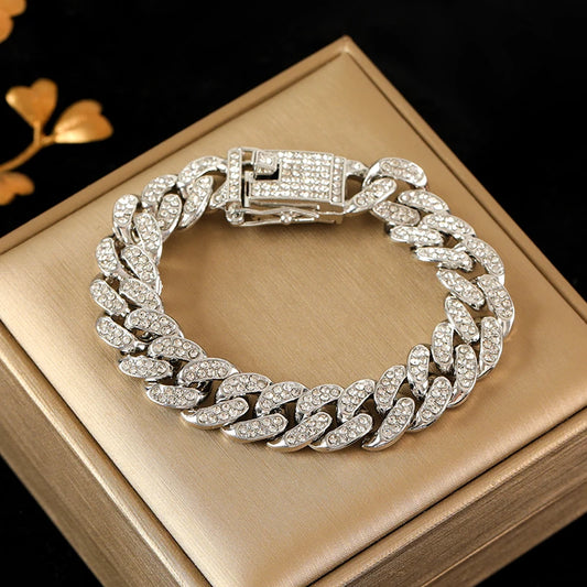 EILIECK Tjock kubansk Zirconia Kedja Halsband Armband Set För Kvinnor Ny Punk 18K Guldpläterad Vattentät Smycken Party Present Bijoux