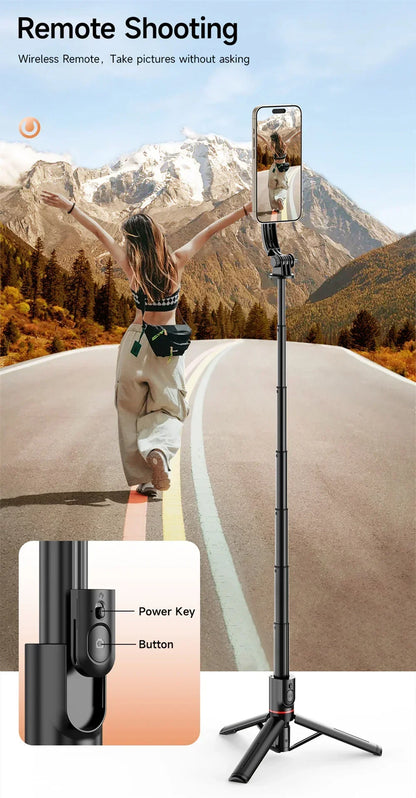 Magnetic Mini Extendable Selfie Stick Tripod Holder Stand with Bluetooth Wireless Remote for Magsafe IPhone 15 Android Monopod