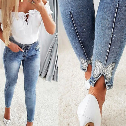 High Waist Vintage Pencil Jeans with Tail Lift Design