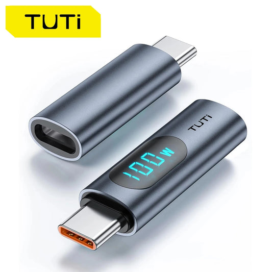 TUTi USB C Adapter, 100W USB C Female to USB C Male Extension Adapter TypeC Power Meter Tester with Digital Display for iPhone